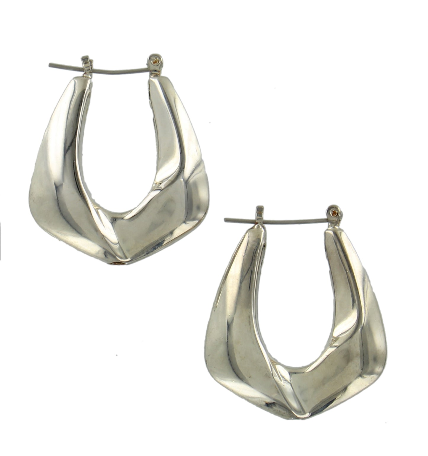 Huggie Hoop Shiny Dangle Silver Tone Pierced Earrings 1 1/4"