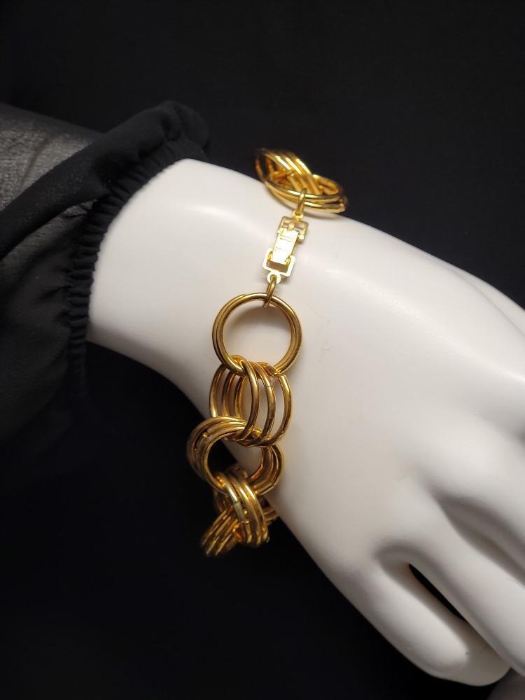 Chunky Heavy Triple Ring Cable Link Chain Bracelet Gold Tone