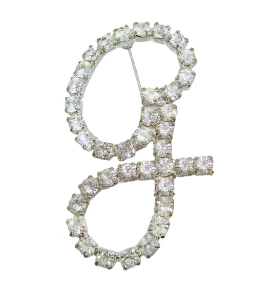 Alphabet Initial Letter "G" Pin Brooch Pave Rhinestones Silver Tone 1 1/2"