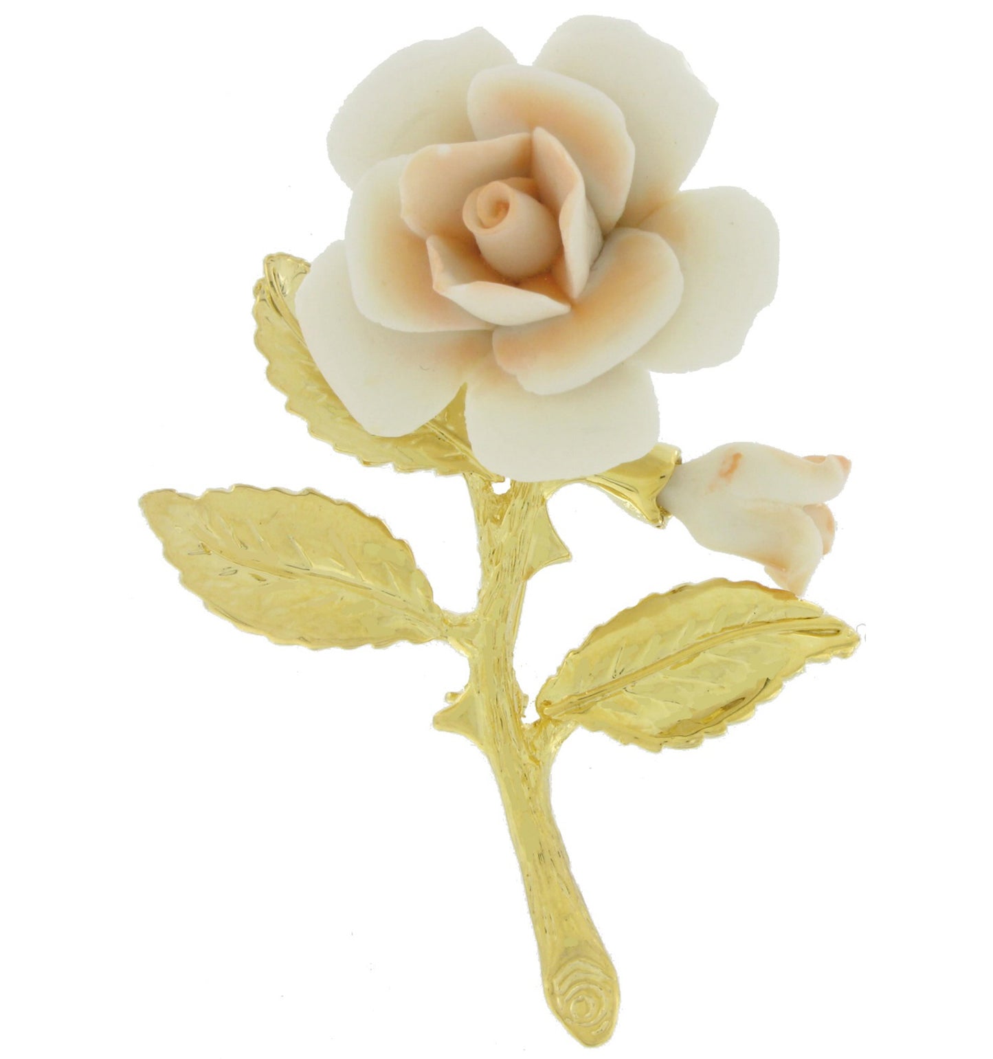 Pretty China Brooch Pin Blush Pink White Flower Large Gold Tone 2 5/8"
