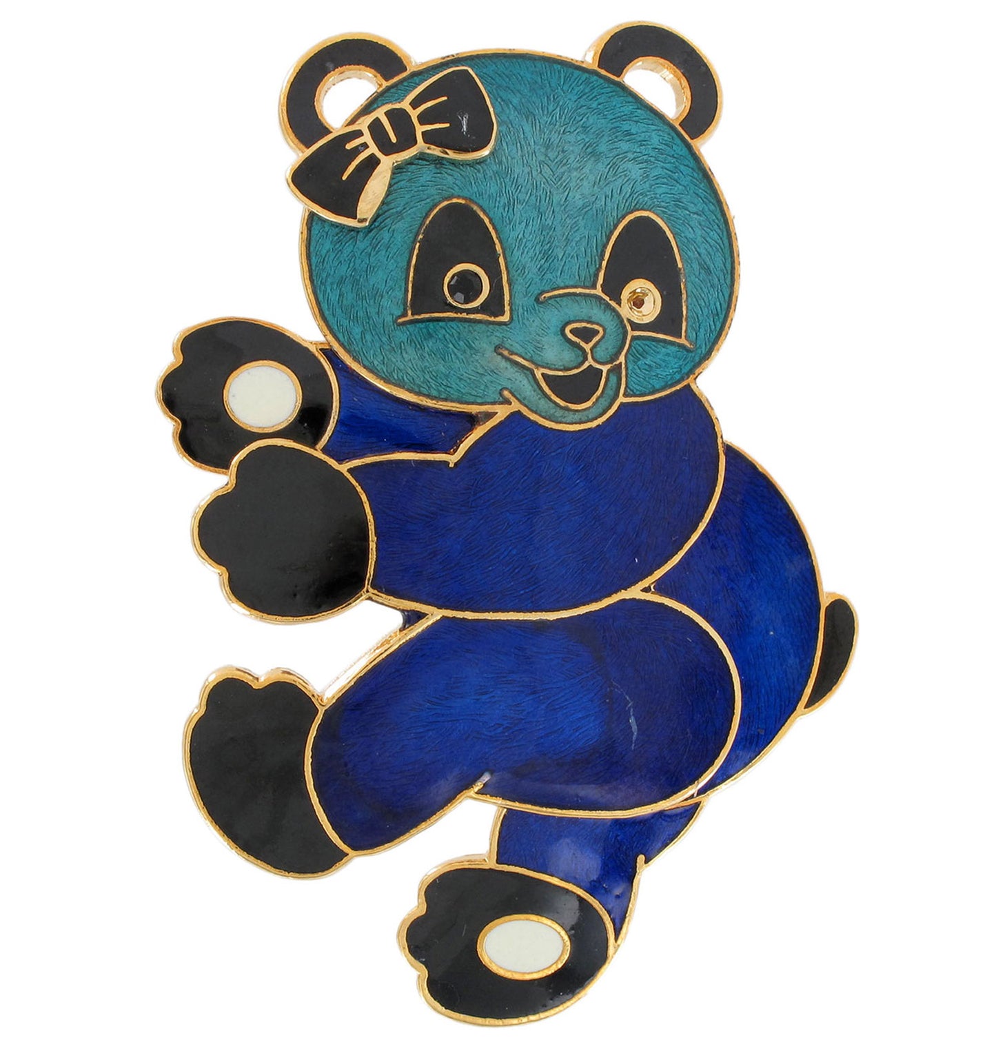 Multicolor Cloisonne Enamel Dancing Panda Bear Brooch Pin Vintage 2 3/8"