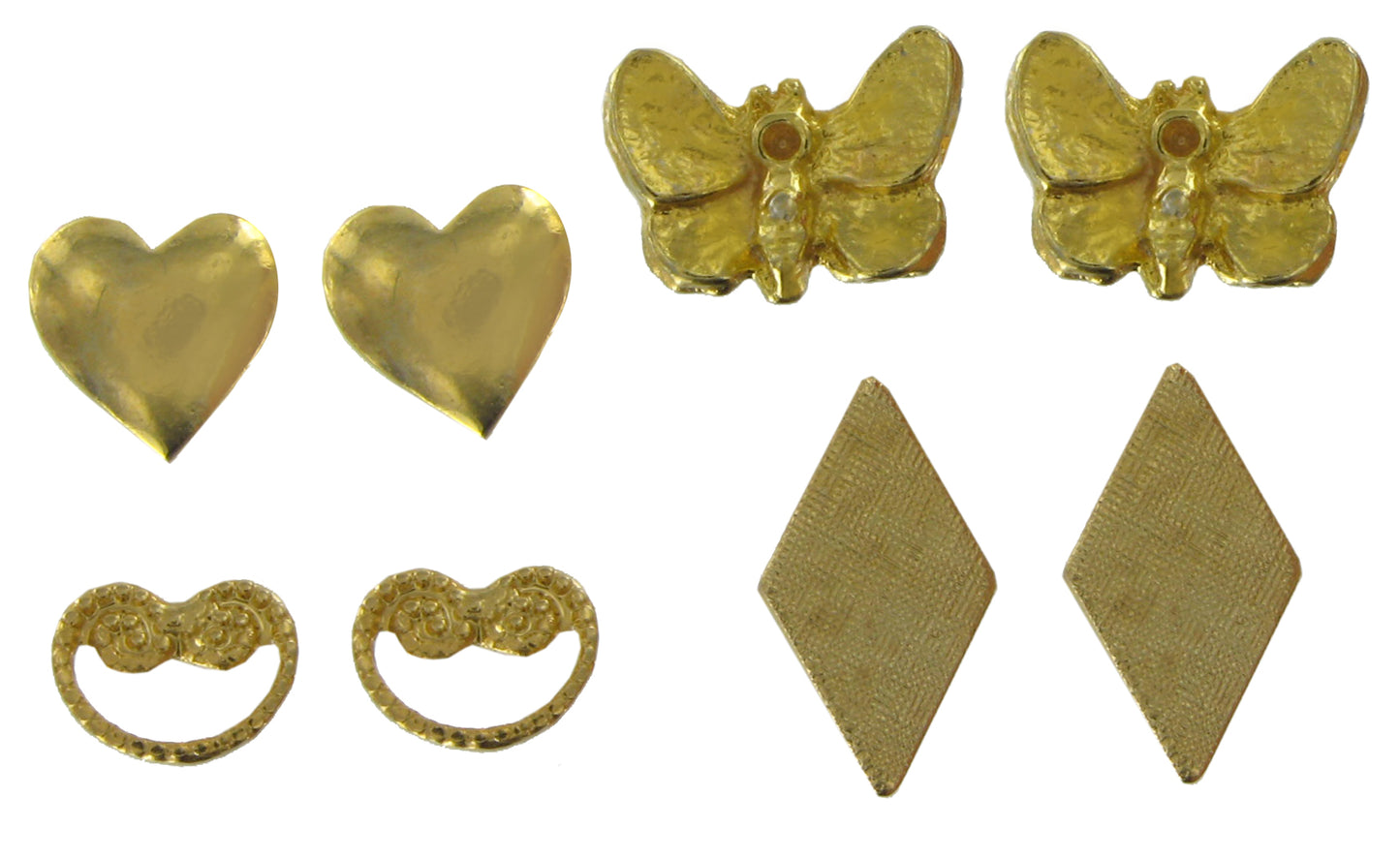 Cute Gold Tone Heart Butterfly Pierced Earrings 4 Sets