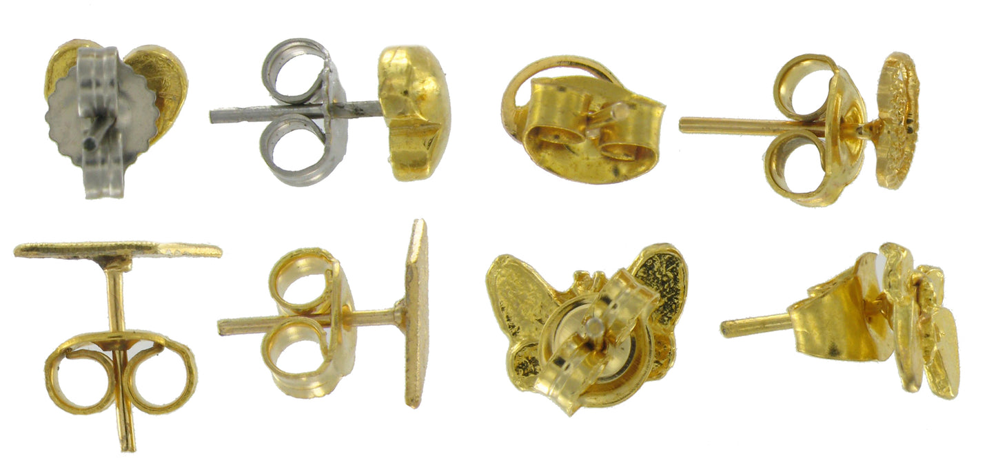 Cute Gold Tone Heart Butterfly Pierced Earrings 4 Sets