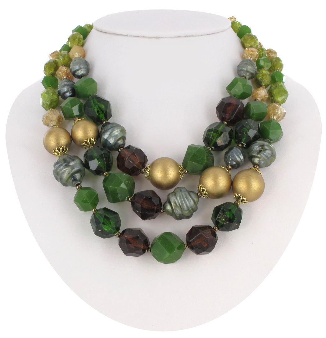 Multicolor Beaded Multistrand Collar Necklace West Germany 1950S 17"