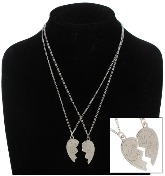 Ky & Co Necklace Set Silver Tone I Love You All My Heart Pendant Chain 18"