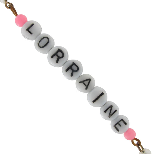 Lorraine - Pink Glass Faux Pearl Name Link Bracelet - Circa 1950-60