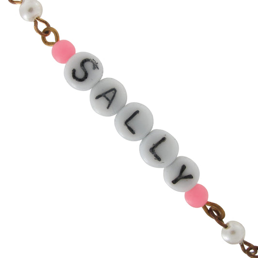 Sally - Pink Glass Faux Pearl Name Link Bracelet - Circa 1950-60