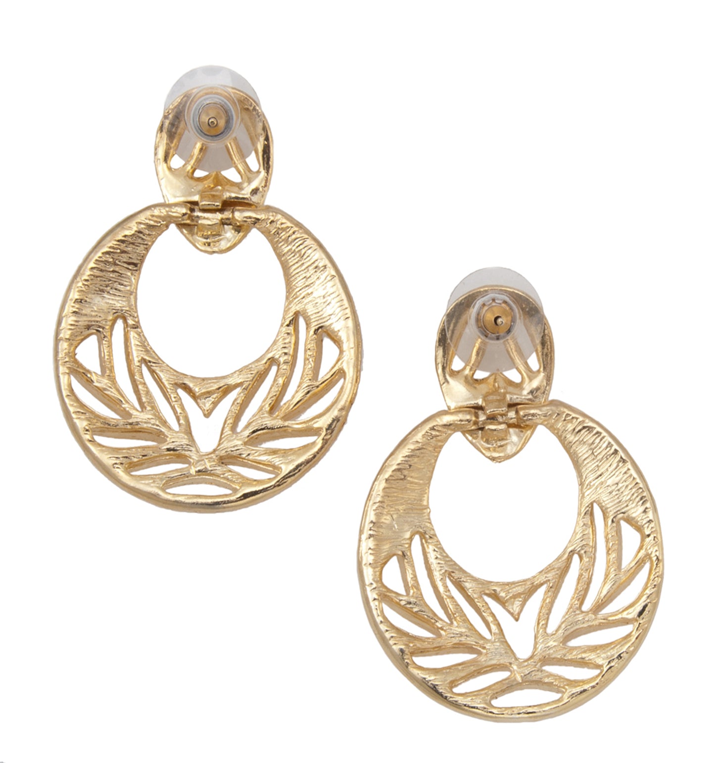 Openwork Leaf Design Door Knocker Earrings Pierced Drop - Gold Tone 2"