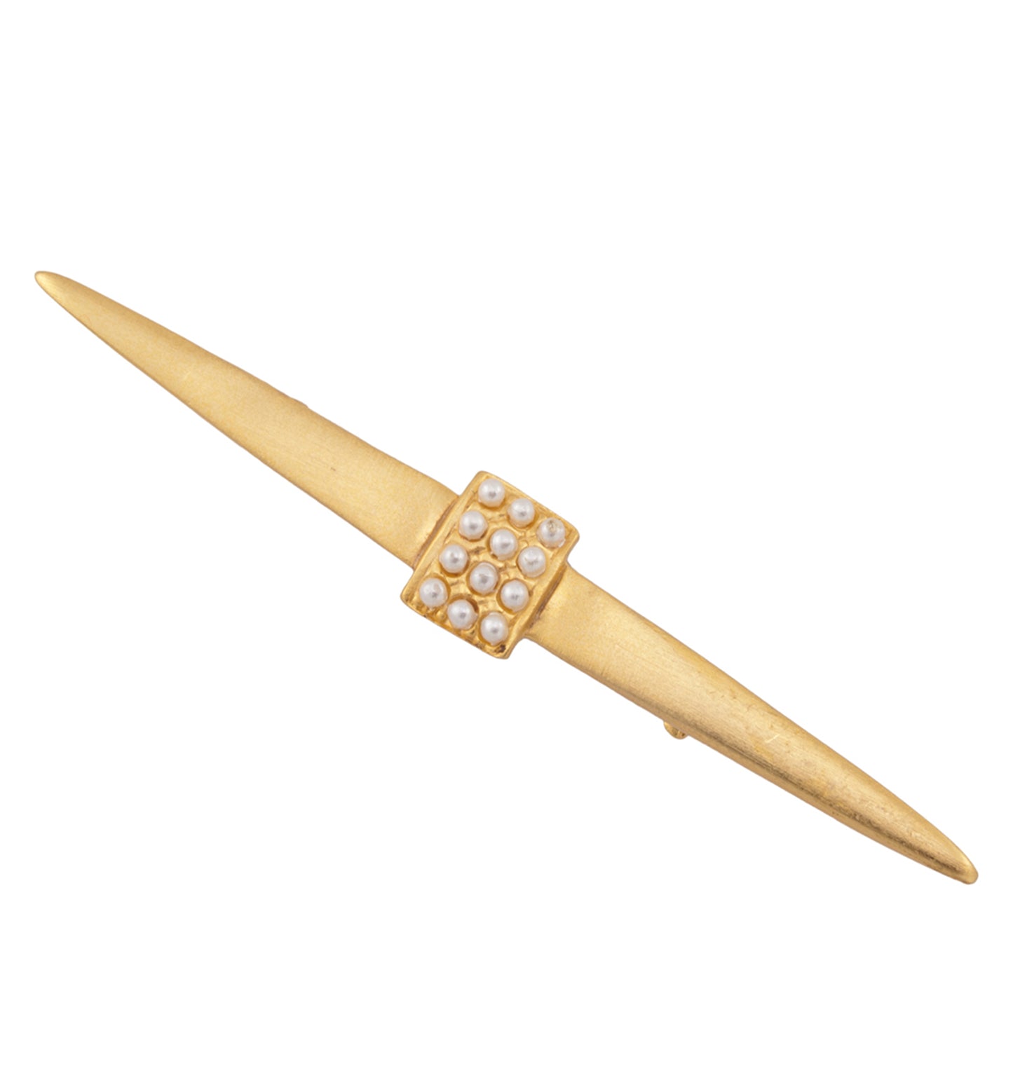 Avante Gold Tone Faux Pearl Pave Spear Bar Pin Brooch Made in USA