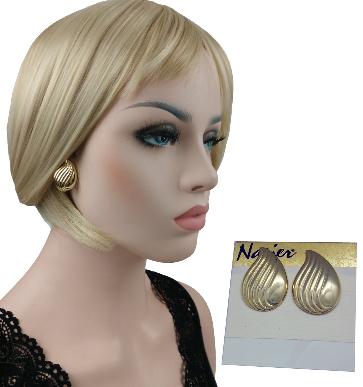 Napier Gold Tone Teardrop Clip On Earrings  80s Vintage1 1/8" NOS NWT