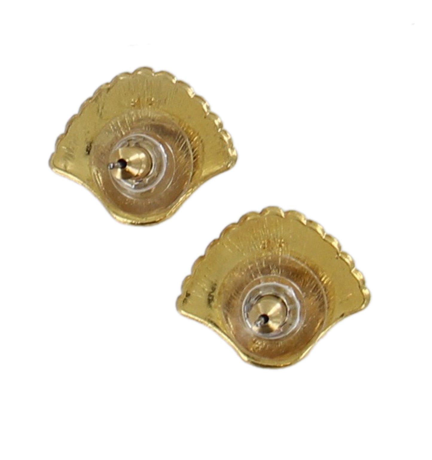 Classic Gold Tone Clam Shell Button Stud Pierced Earrings
