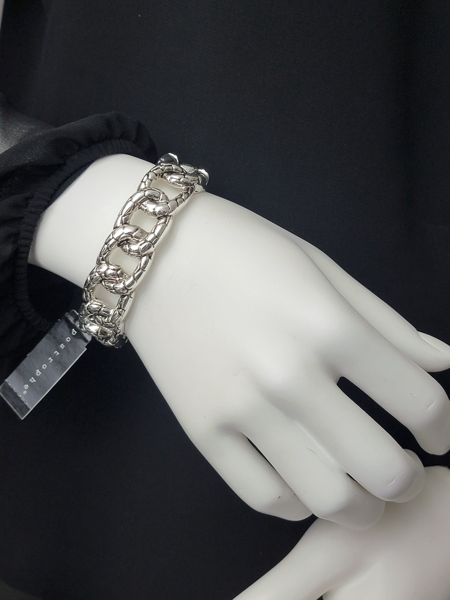 Chunky Chain Design Textured Metal Cuff Clamp Bracelet Ladies Size