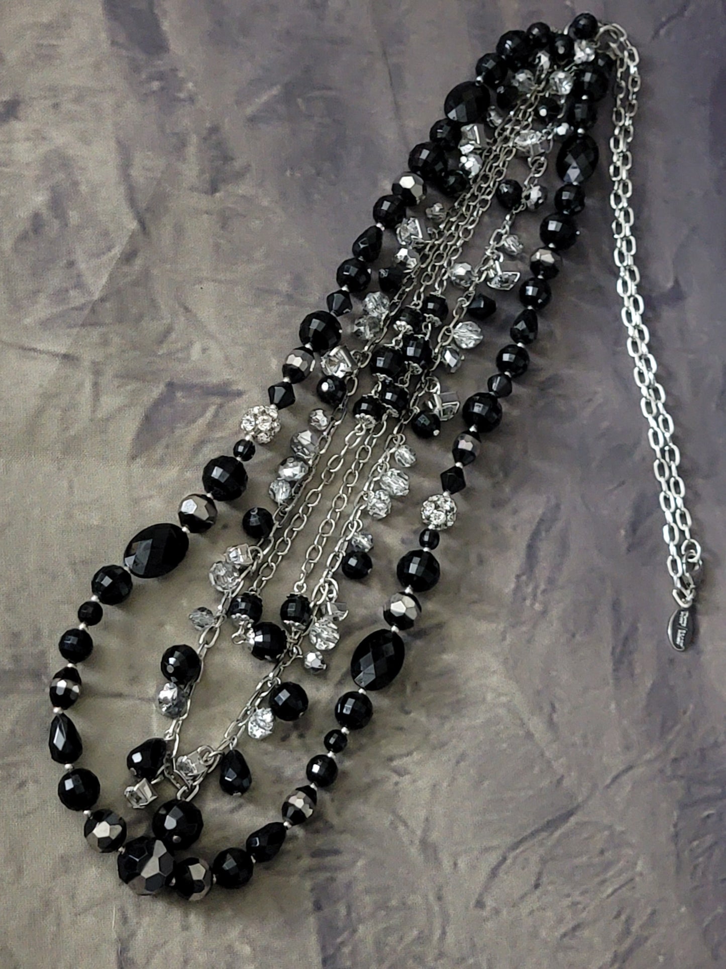 White House Black Market Multi Strand Black Beaded Layered Chain Necklace 36-42"
