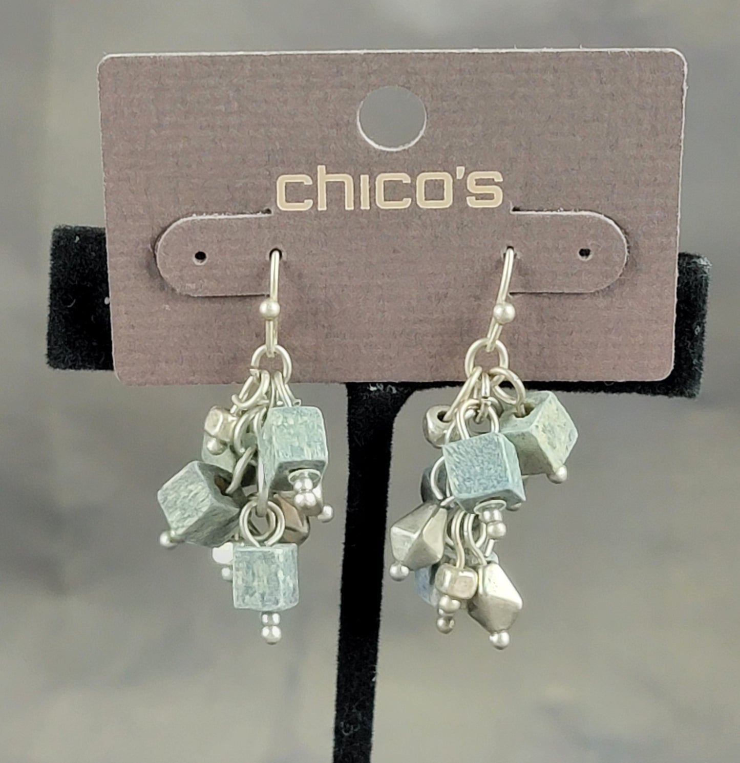 Chicos Boho Azure Cluster Denim Blue Beaded Chandelier Dangling Earrings 1 1/2"