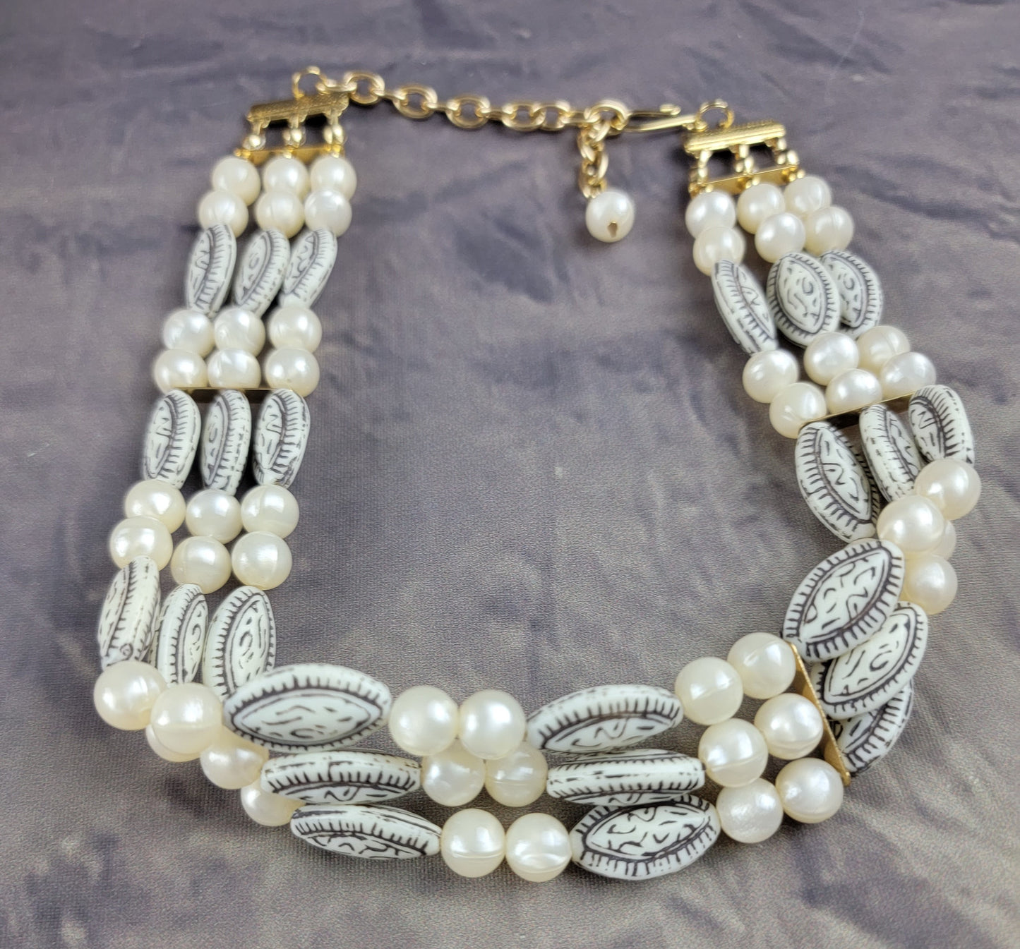 Multi Strand Faux Pearl Moon Glow Bead Collar Choker Necklace Adjustable 16 1/2"