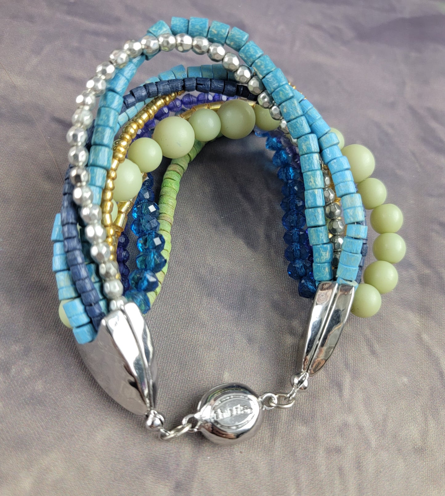 Chicos Multi Strand Turquoise Blue Wood Green Stone Beaded Bracelet For Women