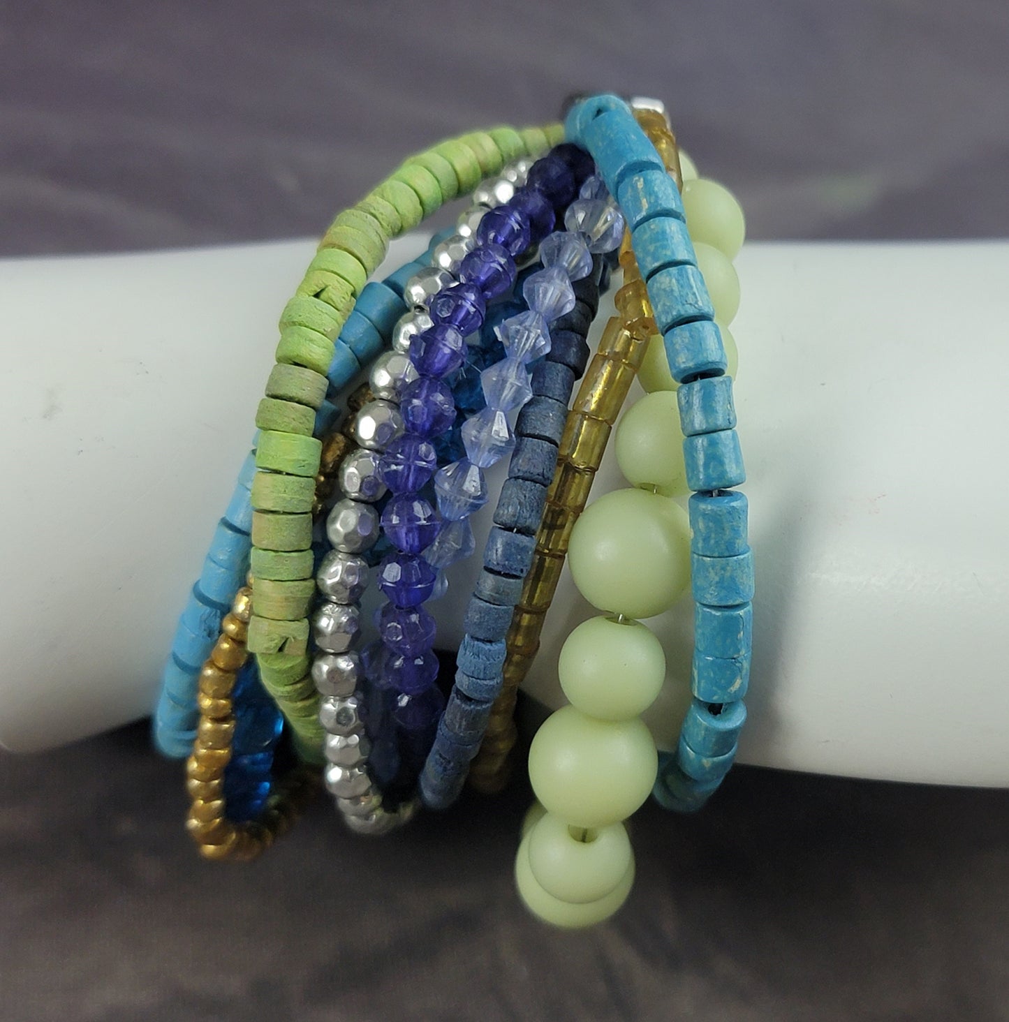 Chicos Multi Strand Turquoise Blue Wood Green Stone Beaded Bracelet For Women