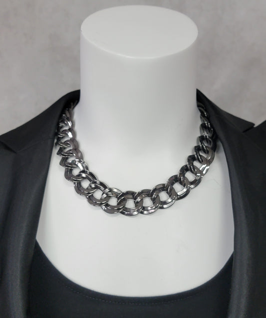 Ky & Co  Double Link Thick Chain Necklace Gun Metal Gray Chunky USA 18"