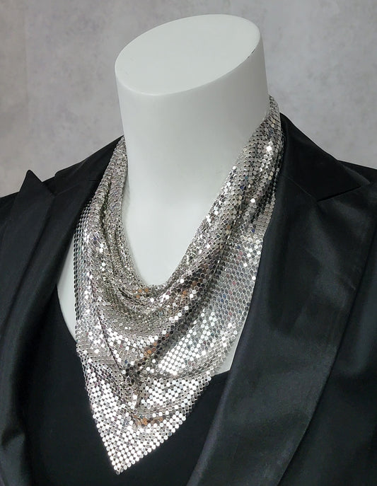Chain Mail Link Collar Choker Necklace Silver Tone Mesh Metal Scarf