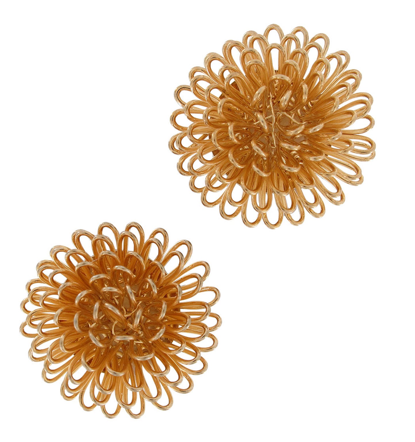 Pierced Earrings Bristle Ball Button Flower Gold Tone 7/8"