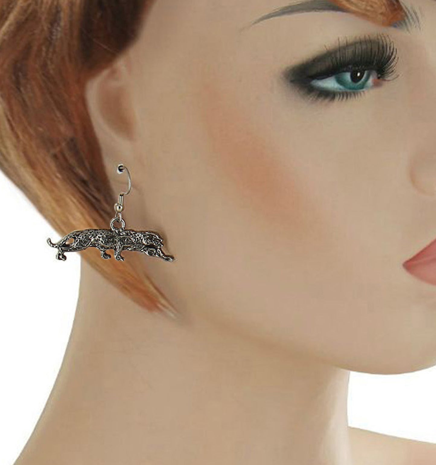 Leopard Dangle Pierced Earrings  1 1/4" - Silver Tone
