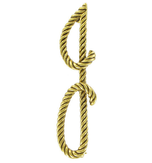 Large Big Cursive Script Gold Tone Rope Initial "J" Letter Pin Brooch 2 1/2"