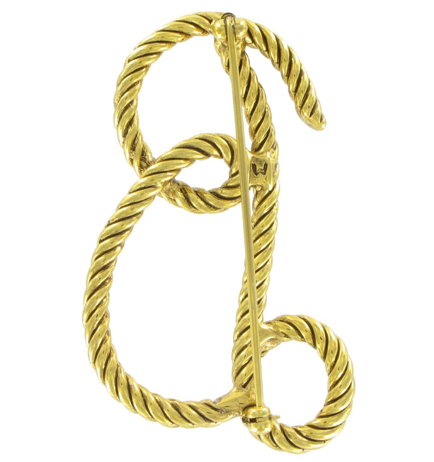 Large Script Gold Tone Rope Initial "B" Pin Brooch 2 1/2"