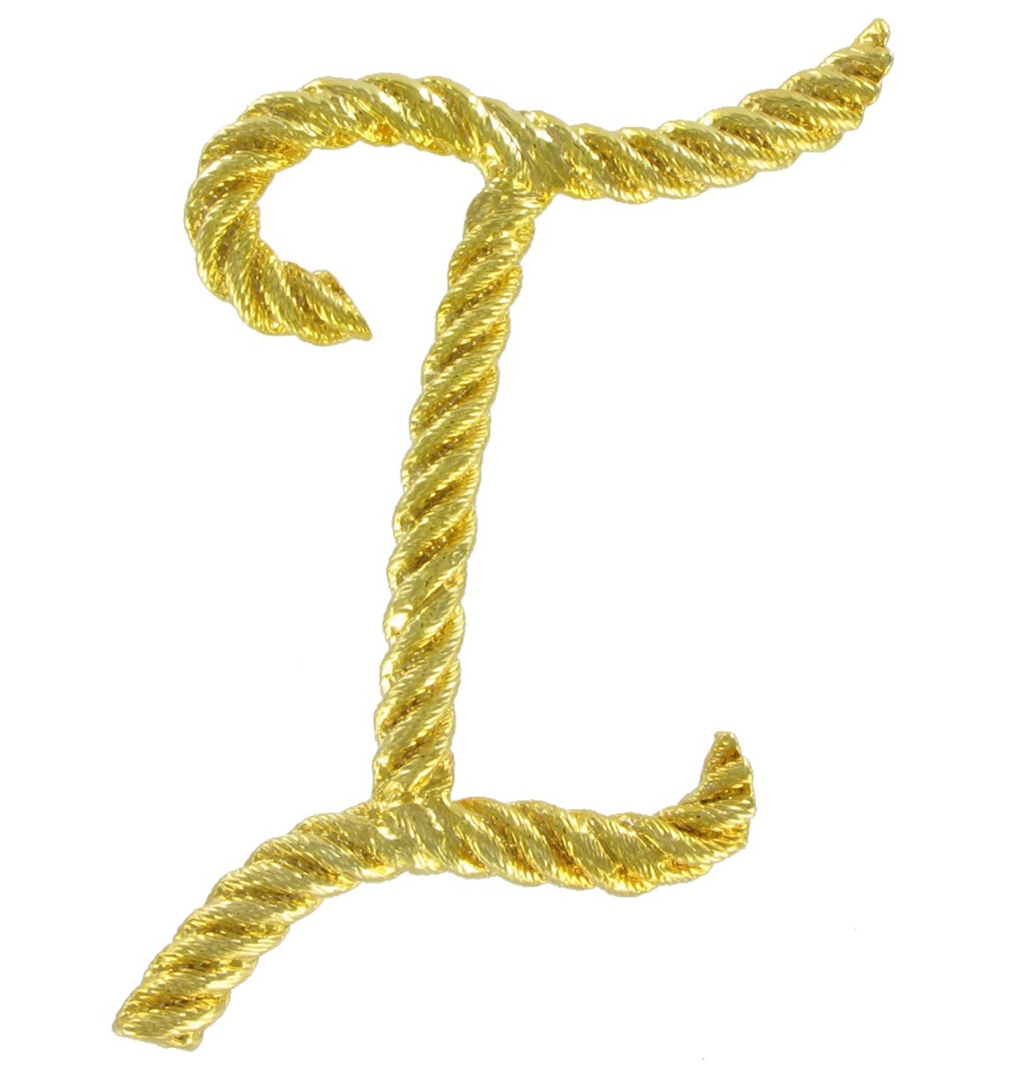Large Script Gold Tone Twisted Rope Initial "I" Pin Brooch 2 1/2"