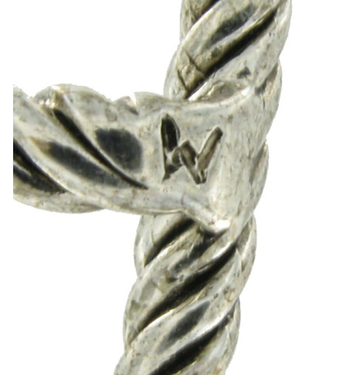 Large Script Silver Tone Rope Textured Initial Letter "Y" Brooch Pin 2 1/2"