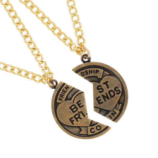 Gold Tone Bff Coin Best Friends Pendant Set  1" + Chain Necklace 18"