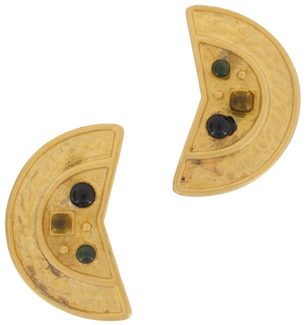 Half Disc Gold Tone Button Pierced Earrings 1 1/2"