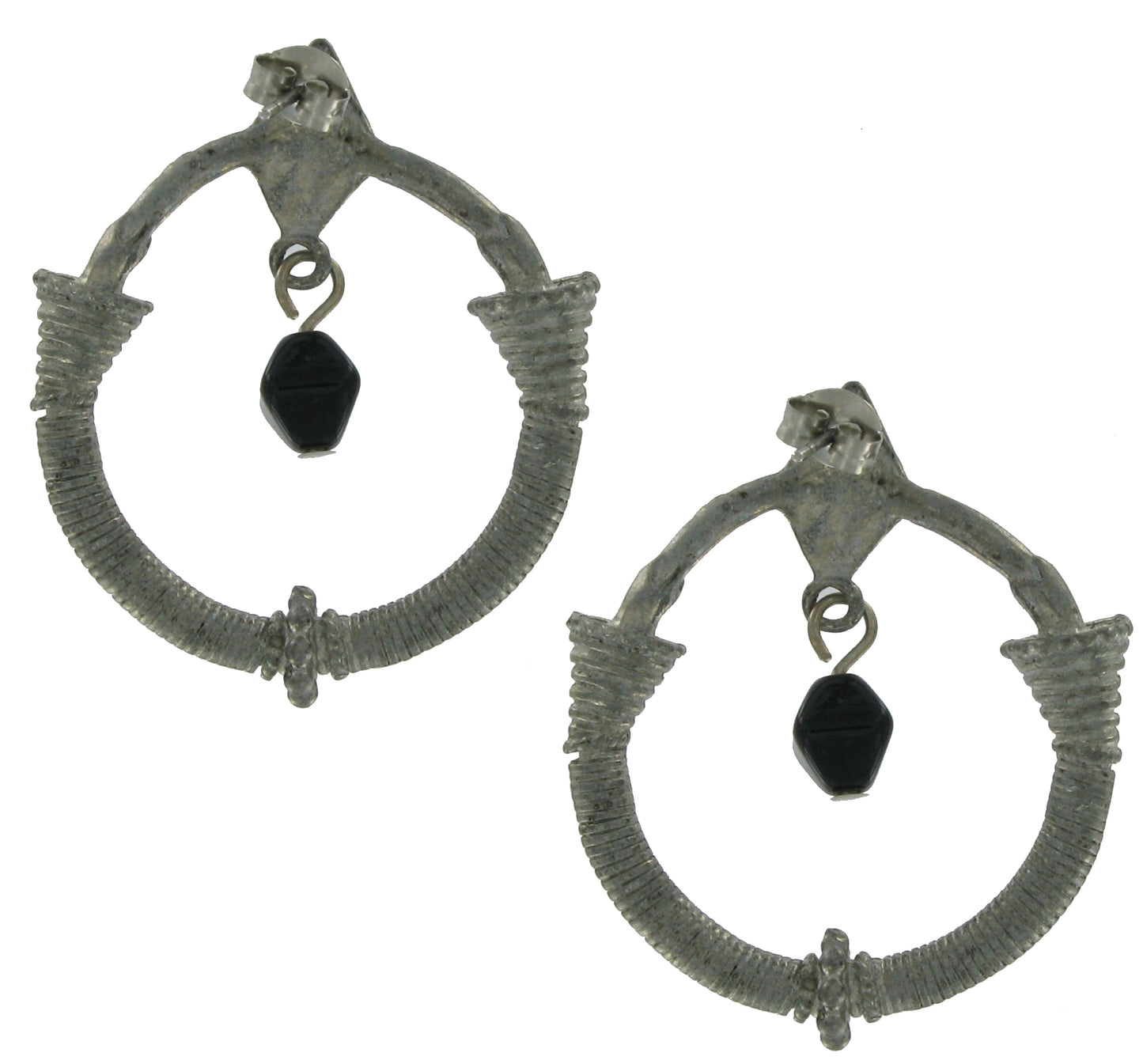 Primitive Unique Hoop Earrings Womens Jewelry Pierced 2" Silver Tone Black Bead