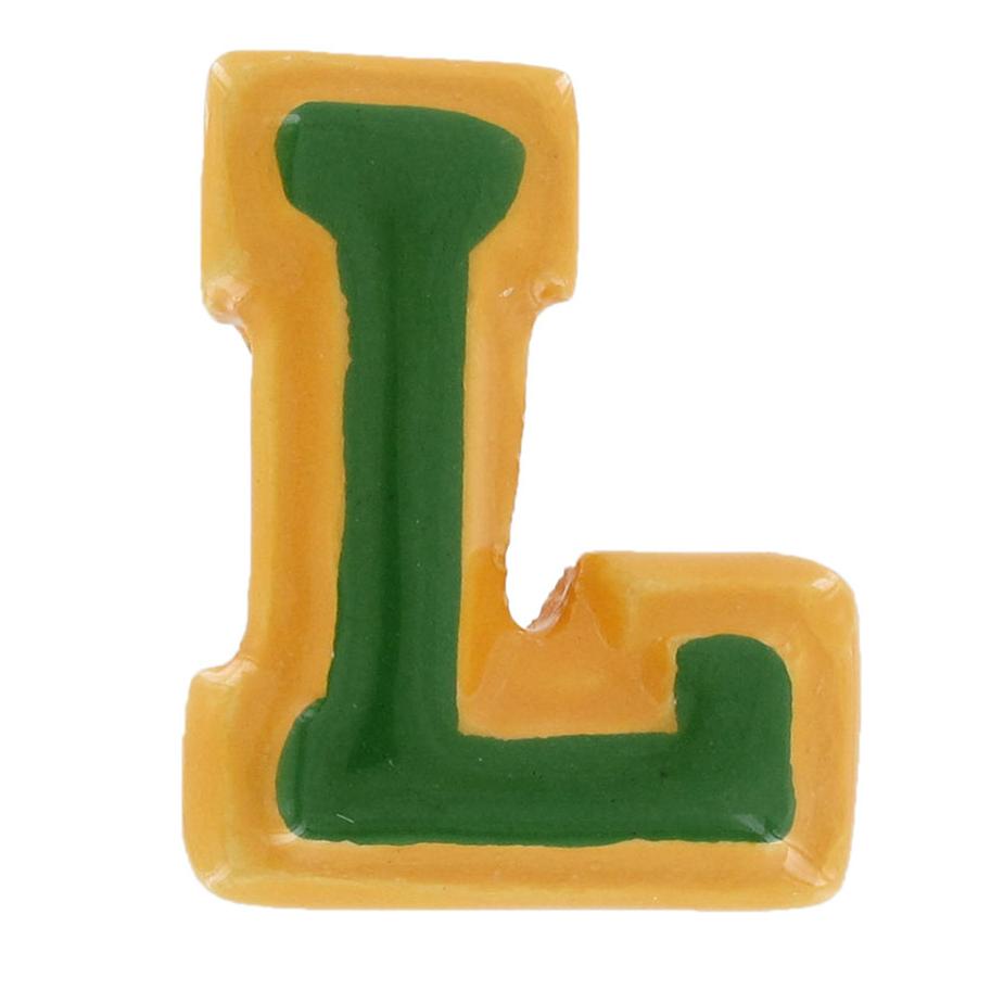 L Green Initial Lapel Tie Pin Brooch Alphabet Letter Ceramic College Varsity 1"