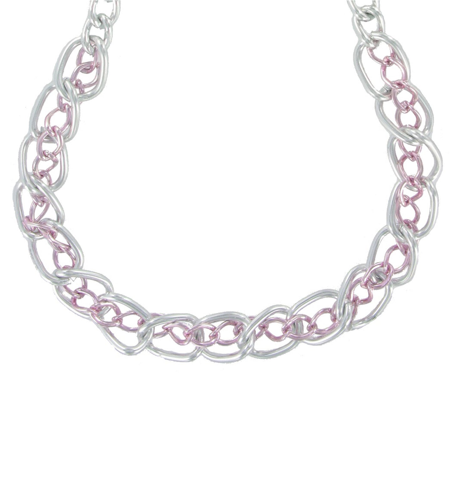 Silver Tone Pink Chunky Chain Link Statement Necklace 24"