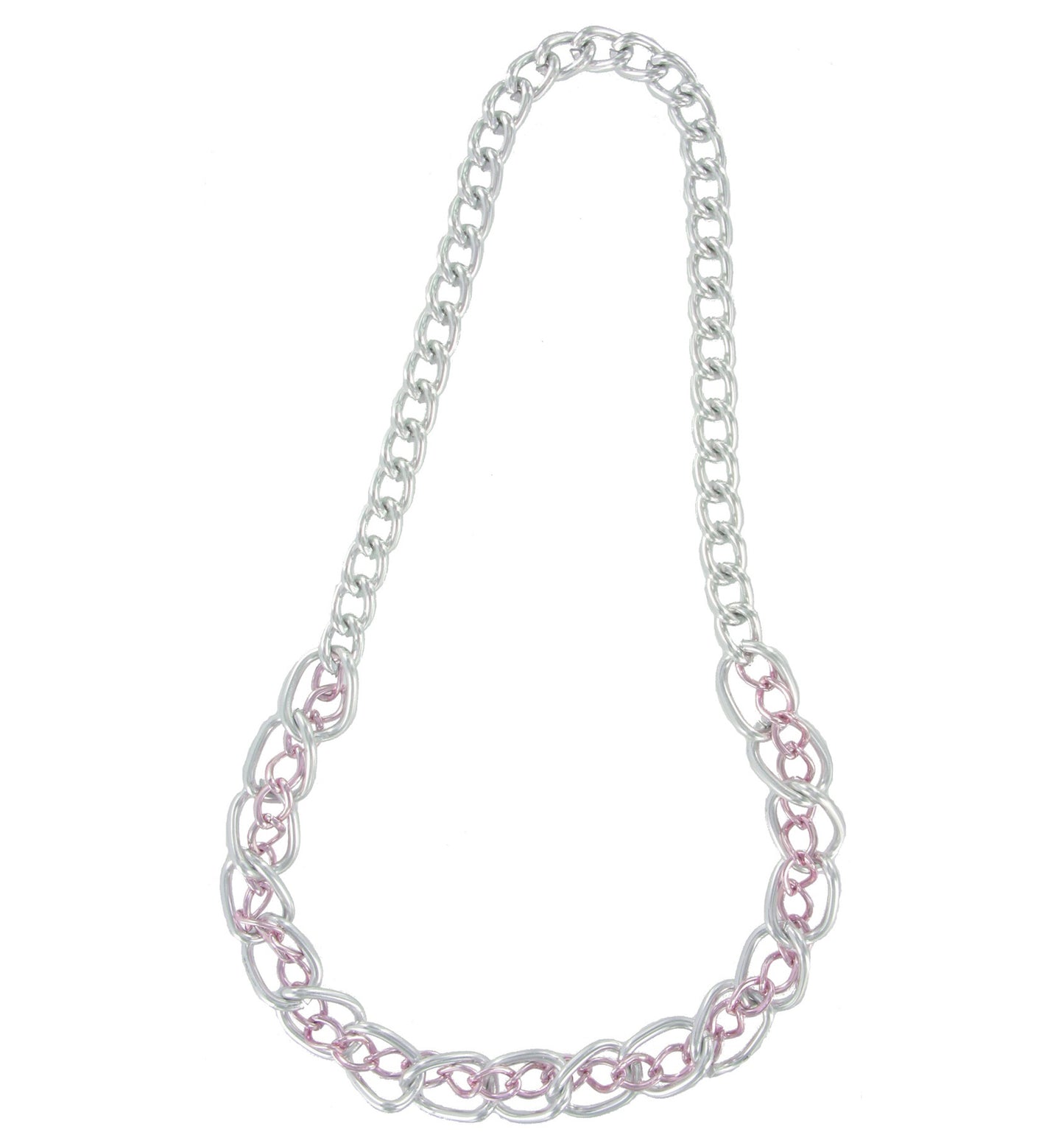 Silver Tone Pink Chunky Chain Link Statement Necklace 24"