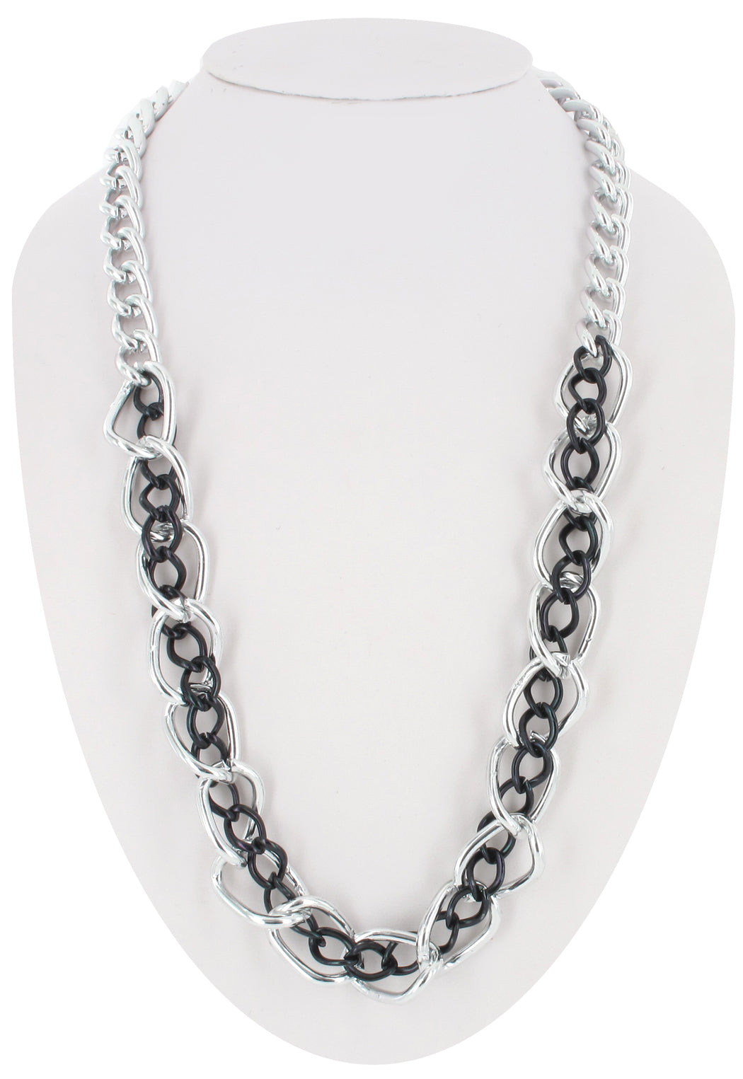 Silver Tone Black Big Chunky Chain Link Necklace 23"