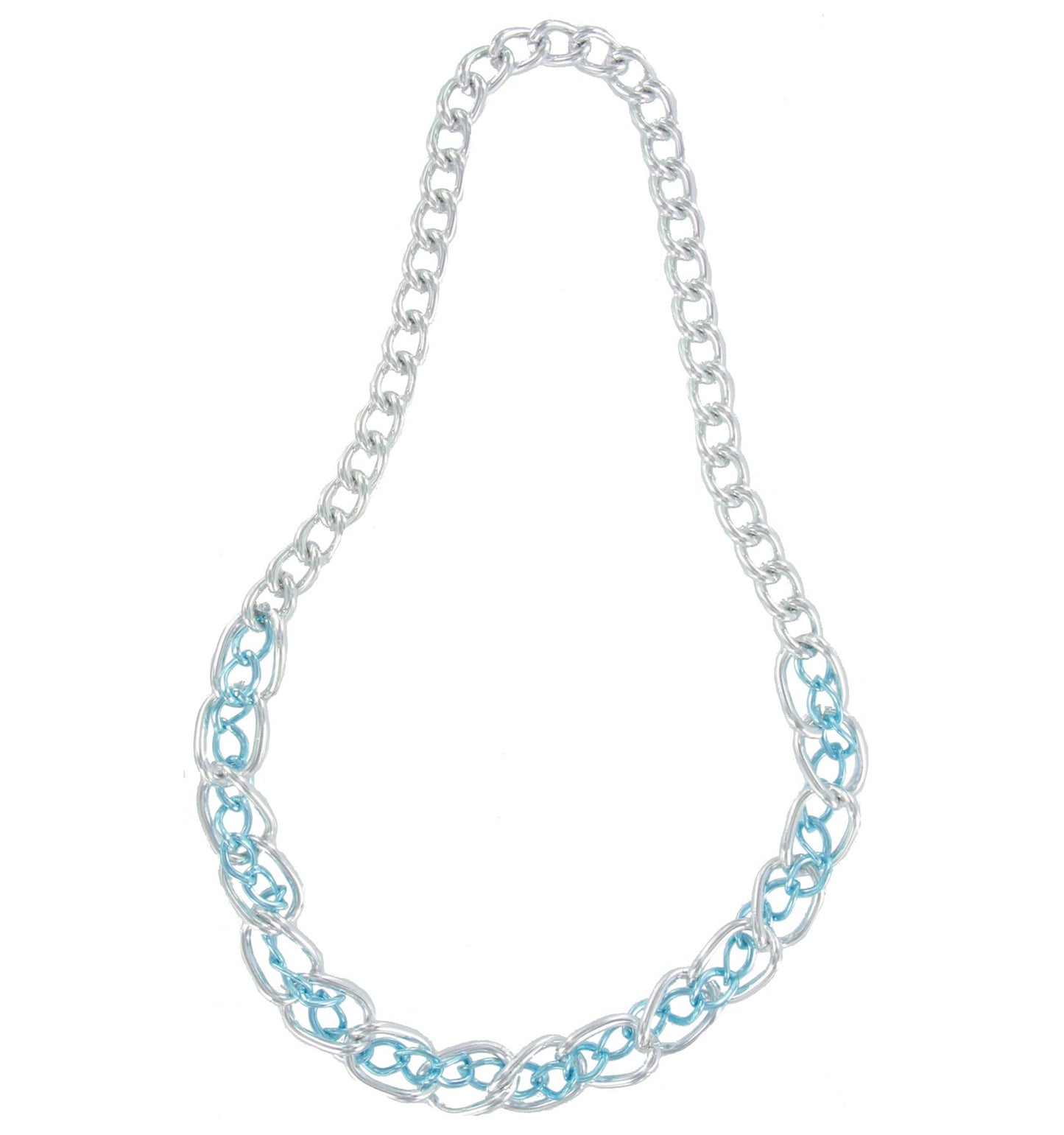 Necklace Chain Blue Big Chunky Silver Tone Link 23"