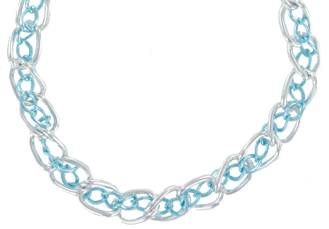 Necklace Chain Blue Big Chunky Silver Tone Link 23"