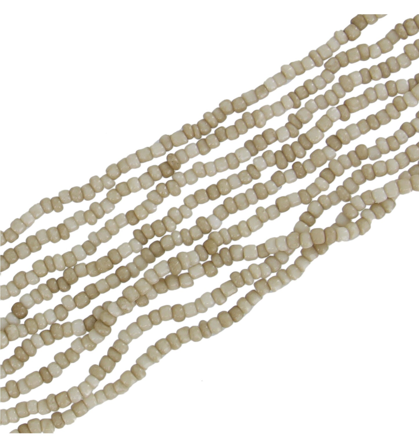 Tan Natural Beige Cream Glass Beaded Multi Strand Layered Necklace 24"
