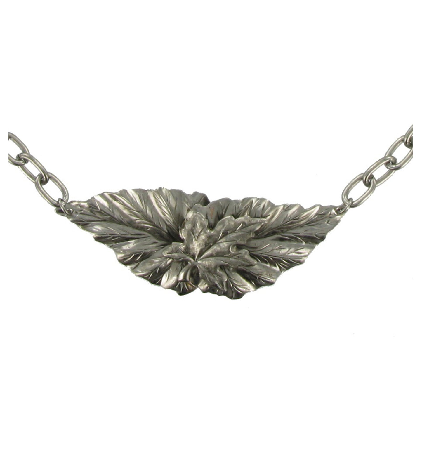 Large Silver Tone Leaf Pendant Chunky Cable Chain Link Necklace For Women 19.5"