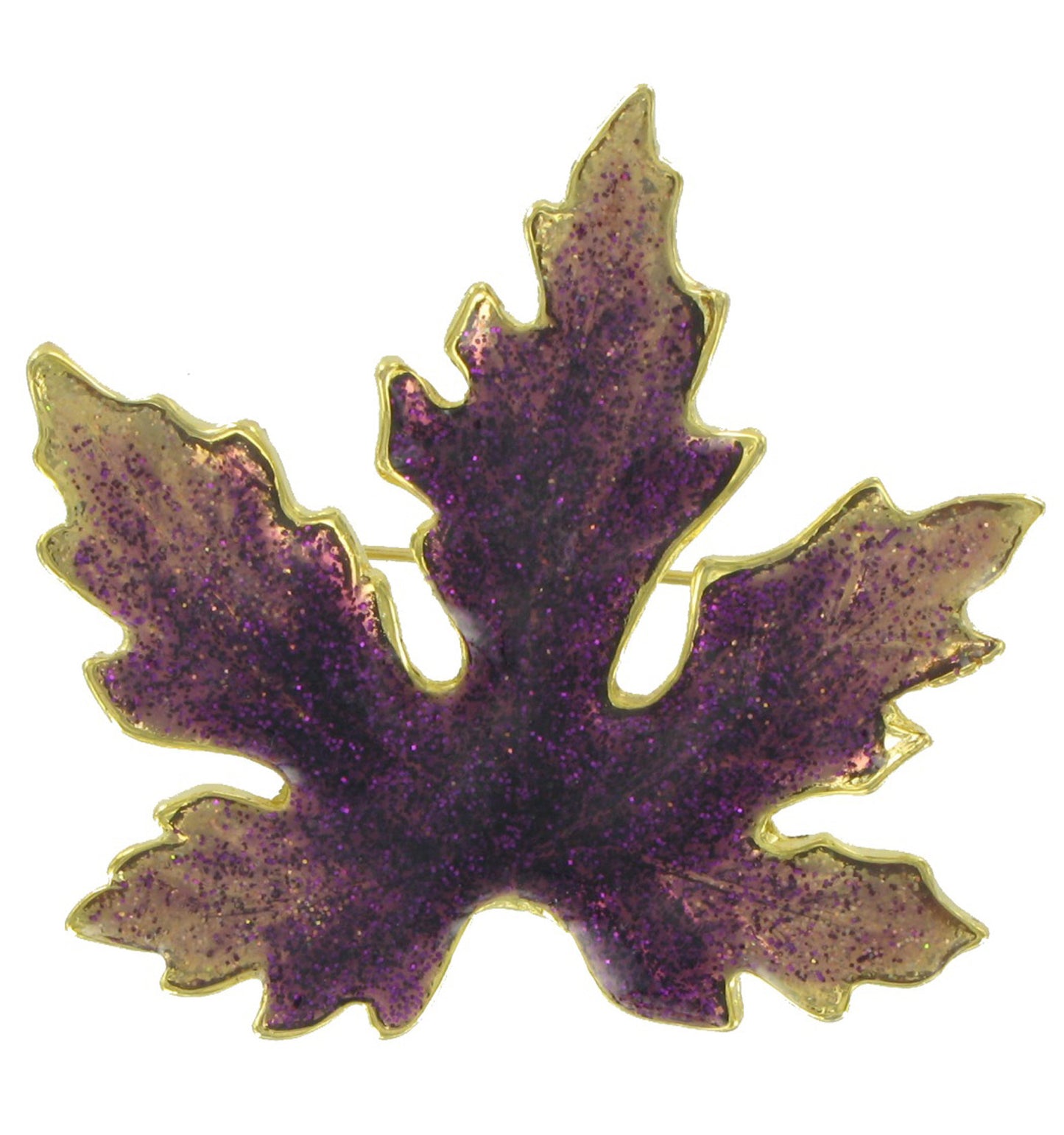Large Maple Leaf Pin Brooch Purple Enamel Gold Tone 2 1/2"