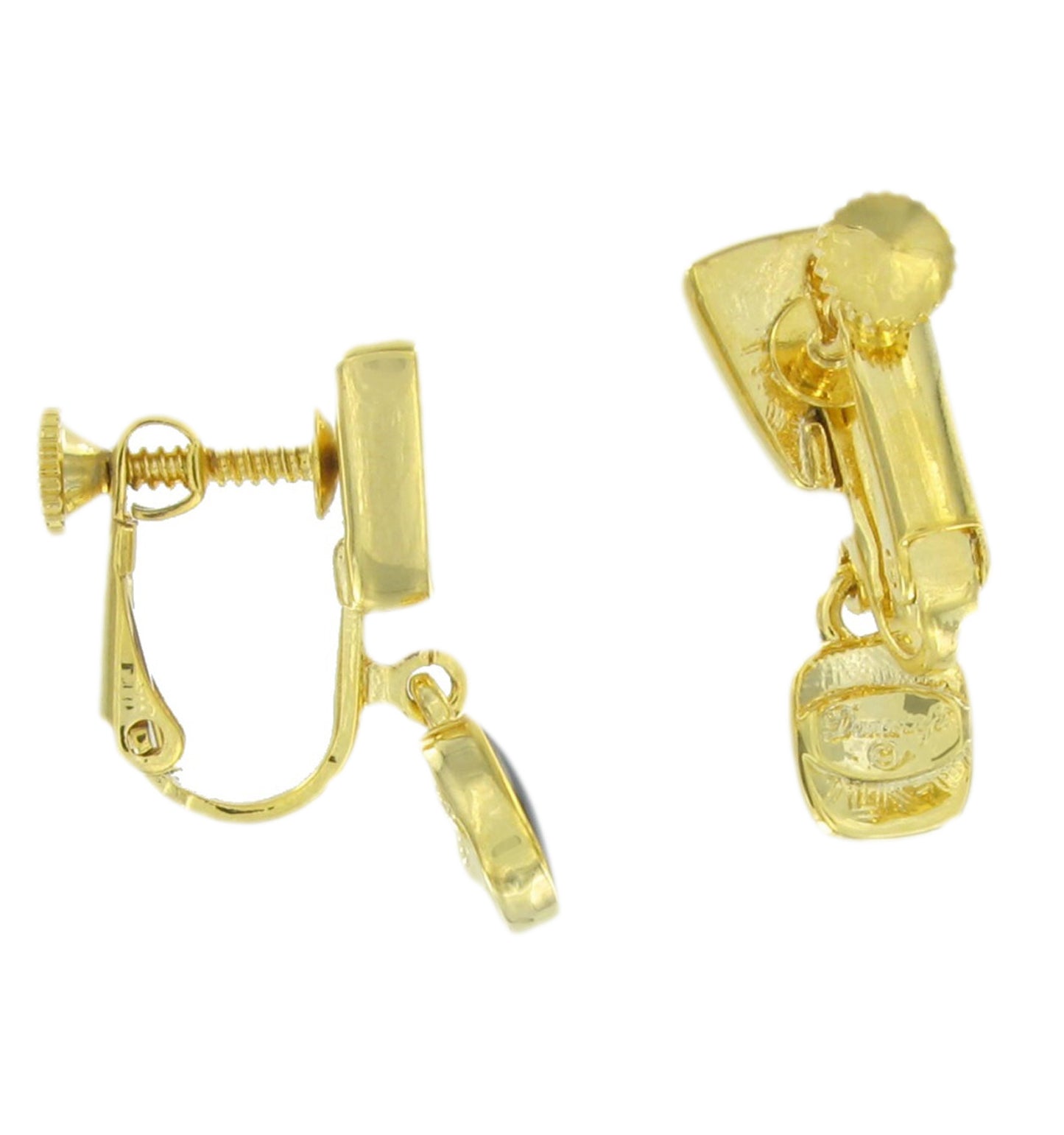 Danecraft Gold Tone Navy Enamel Dangle Drop Clip On Earrings 1"