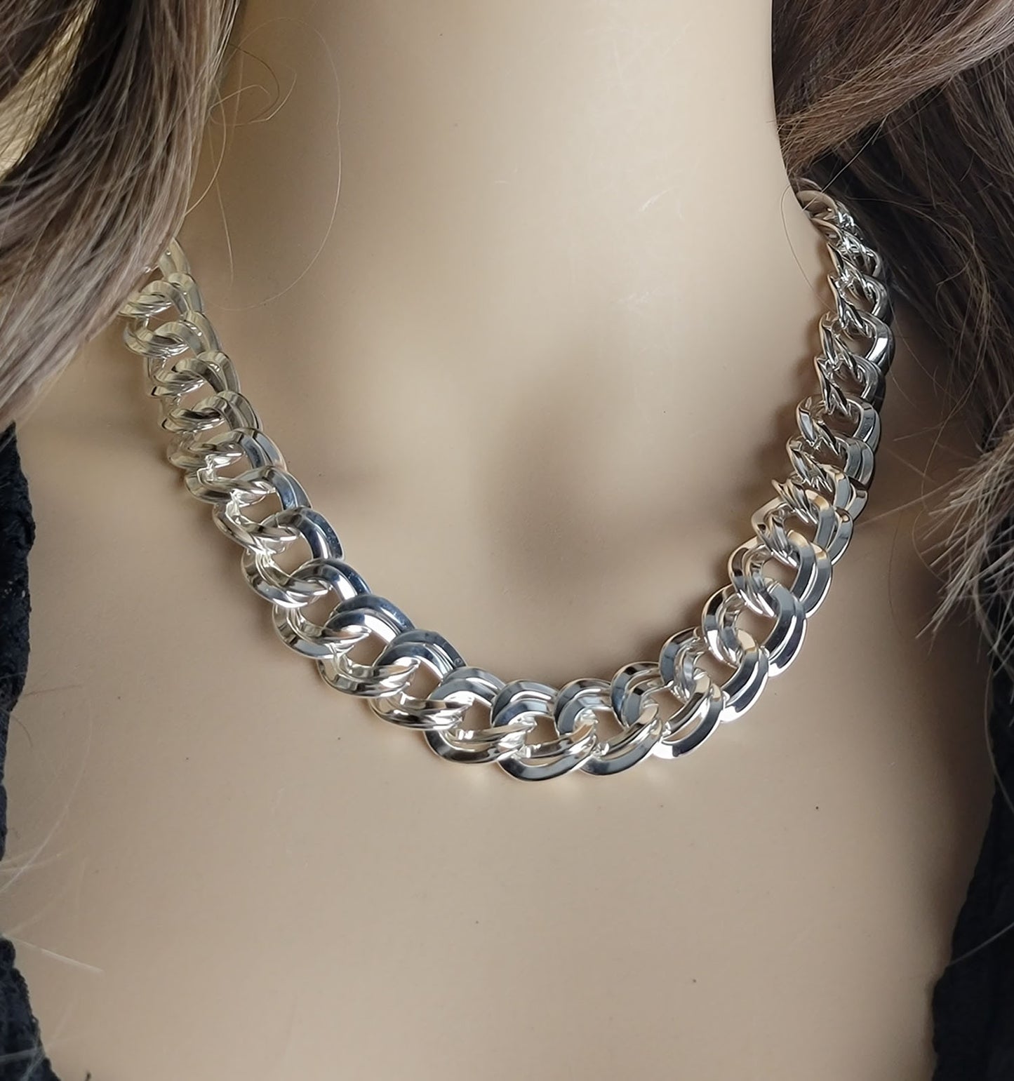 Ky & Co Double 5/8" Link Thick Chain Necklace Link Chunky Silver Tone 18"