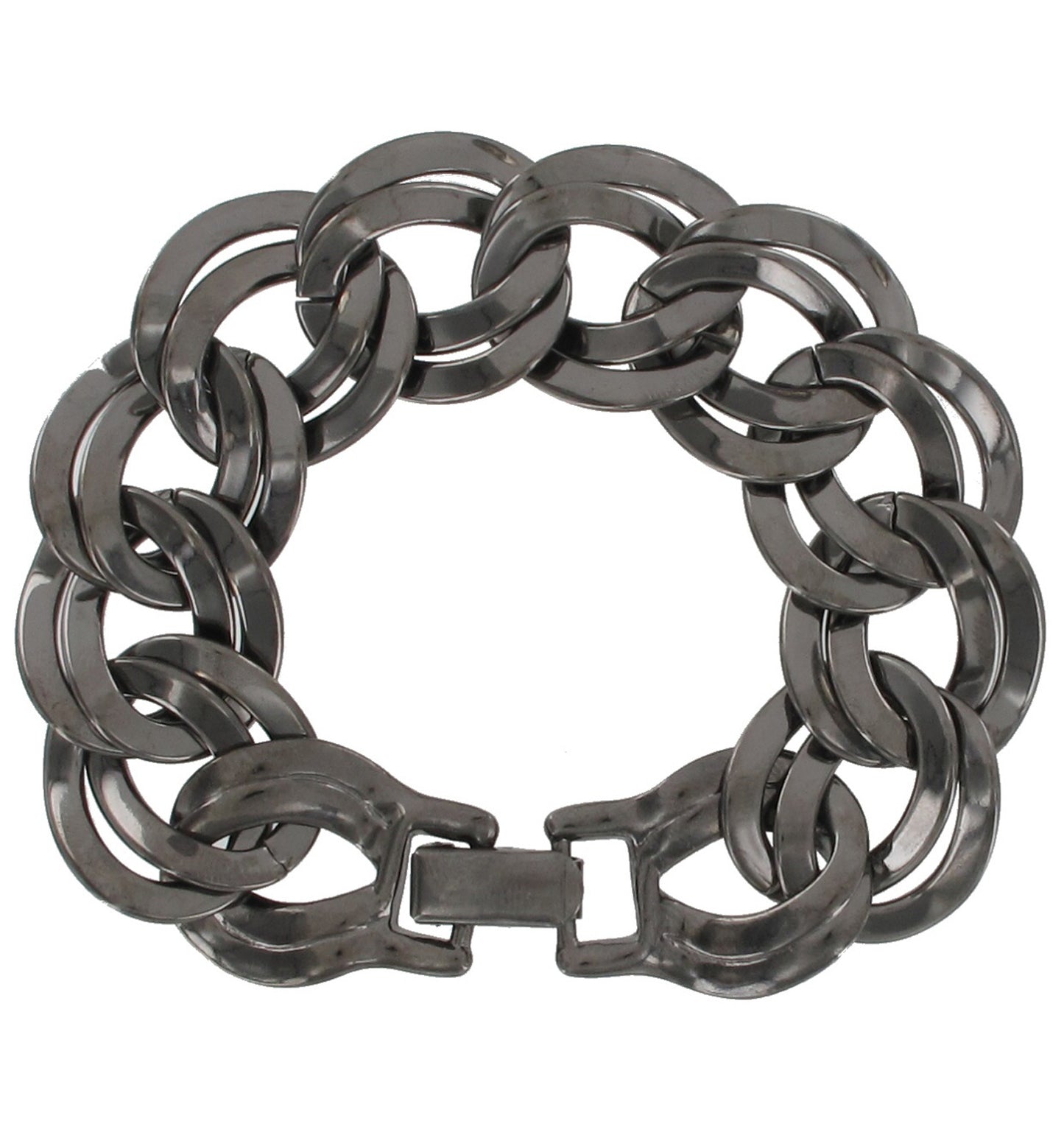 Ky & Co Gun Metal Gray Chunky Double Link Thick Chain Statement Bracelet 7 1/2"