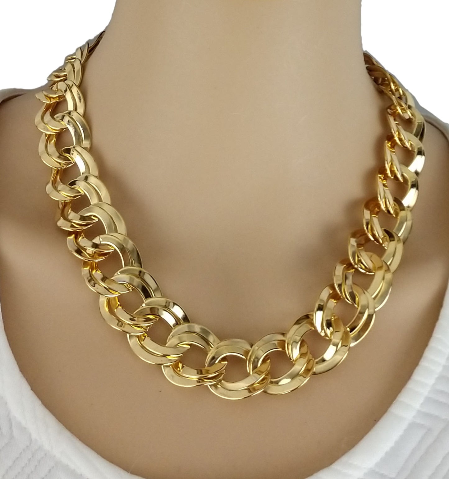 Ky & Co Double Link Thick Chain Necklace Gold Tone Chunky 18" Made in USA