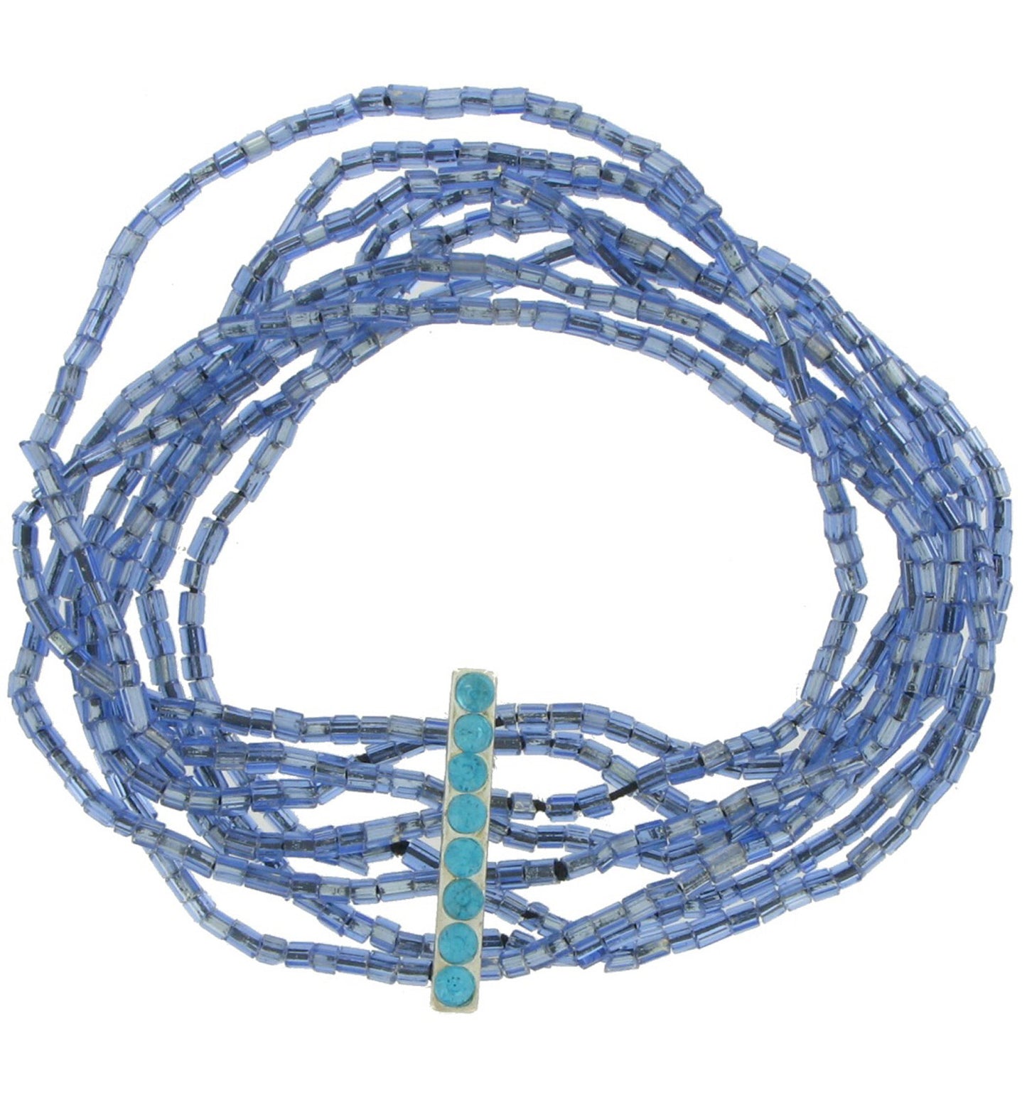 Blue Beaded Multistrand Wide Stretch Bracelet 6 1/2"