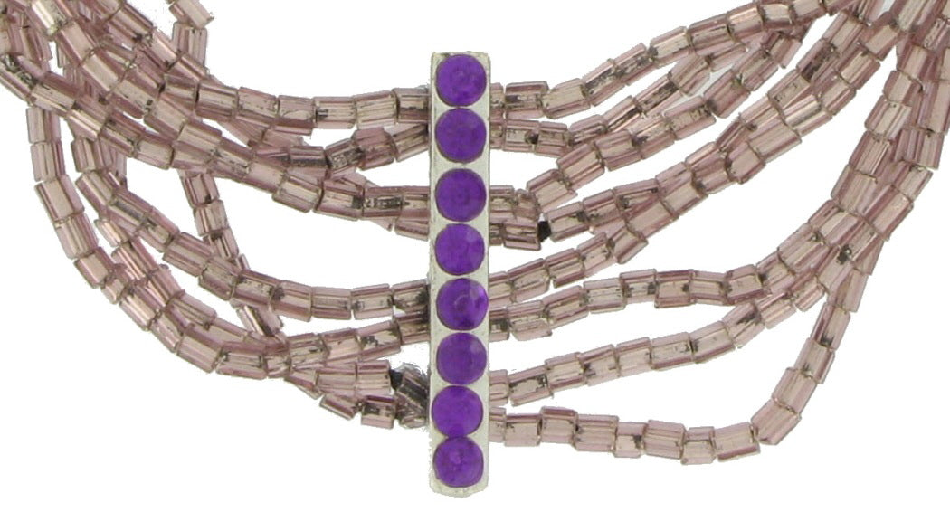 Purple Beaded Multistrand Wide Stretch Bracelet 6 1/2"