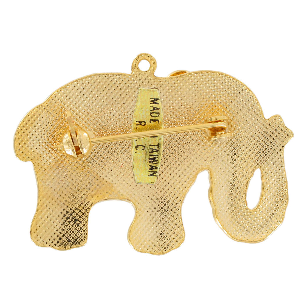 Brown Cloisonne Enamel Elephant Dual Pin Brooch Or Pendant Vintage 1 3/4"