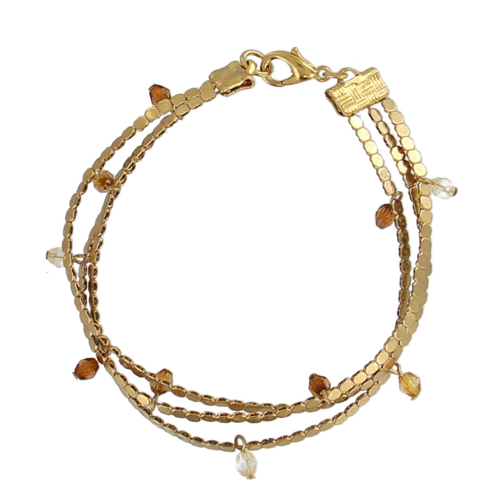 Multi Strand Gold Tone Topaz Color Bead Chain Bracelet Back To School Jewelry 6"