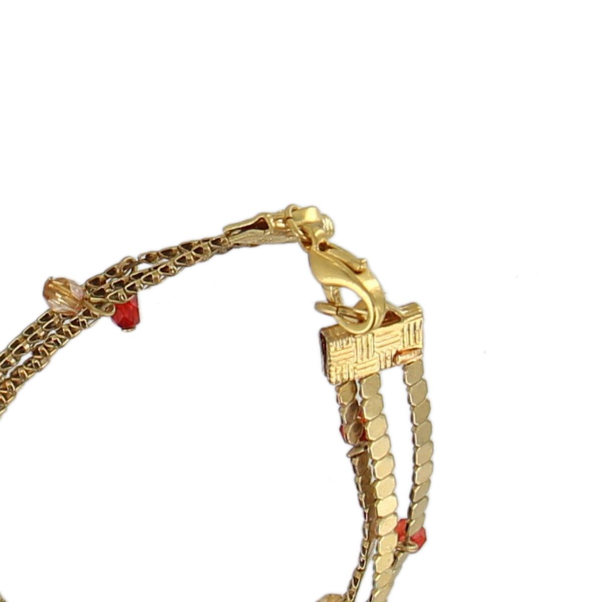 Multi Strand Gold Tone Red Beaded Chain Bracelet Back To School Jewelry 6"
